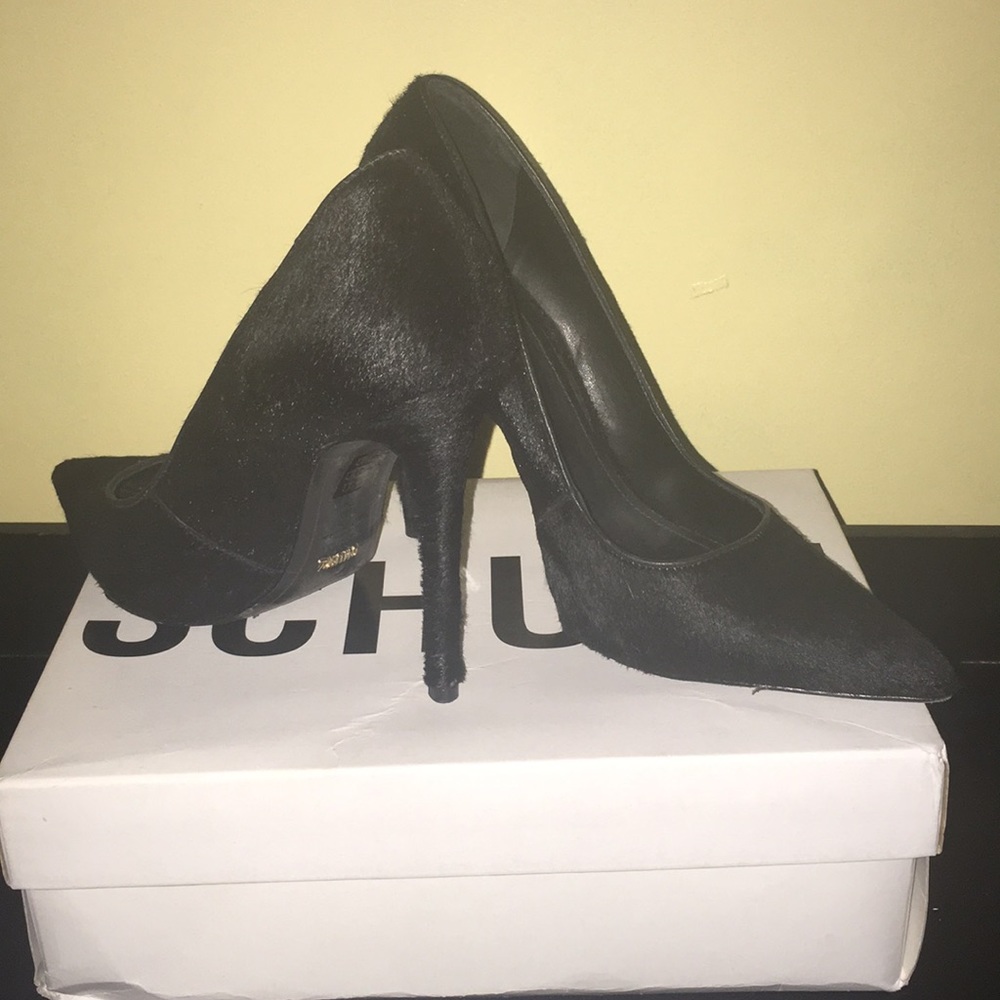 Black Pointed-Toe High Heel Calf Hair Pumps - Women